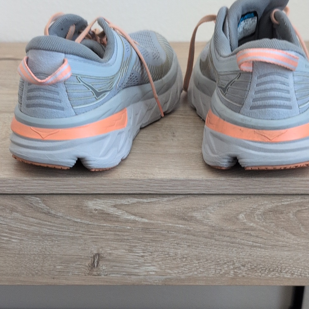 Hoka One One Women's Light Gray and Peach Athletic Running Shoes - Picture 4 of 4